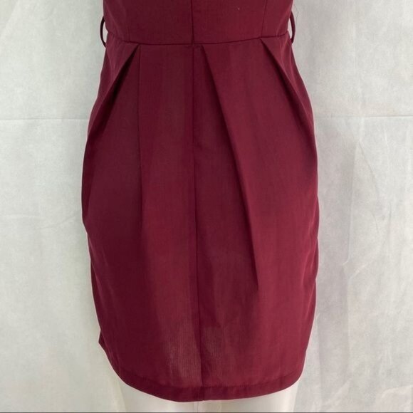Esley Maroon Body Con Little Party Ruffle Capped Sleeve Dress Size S - Picture 8 of 9